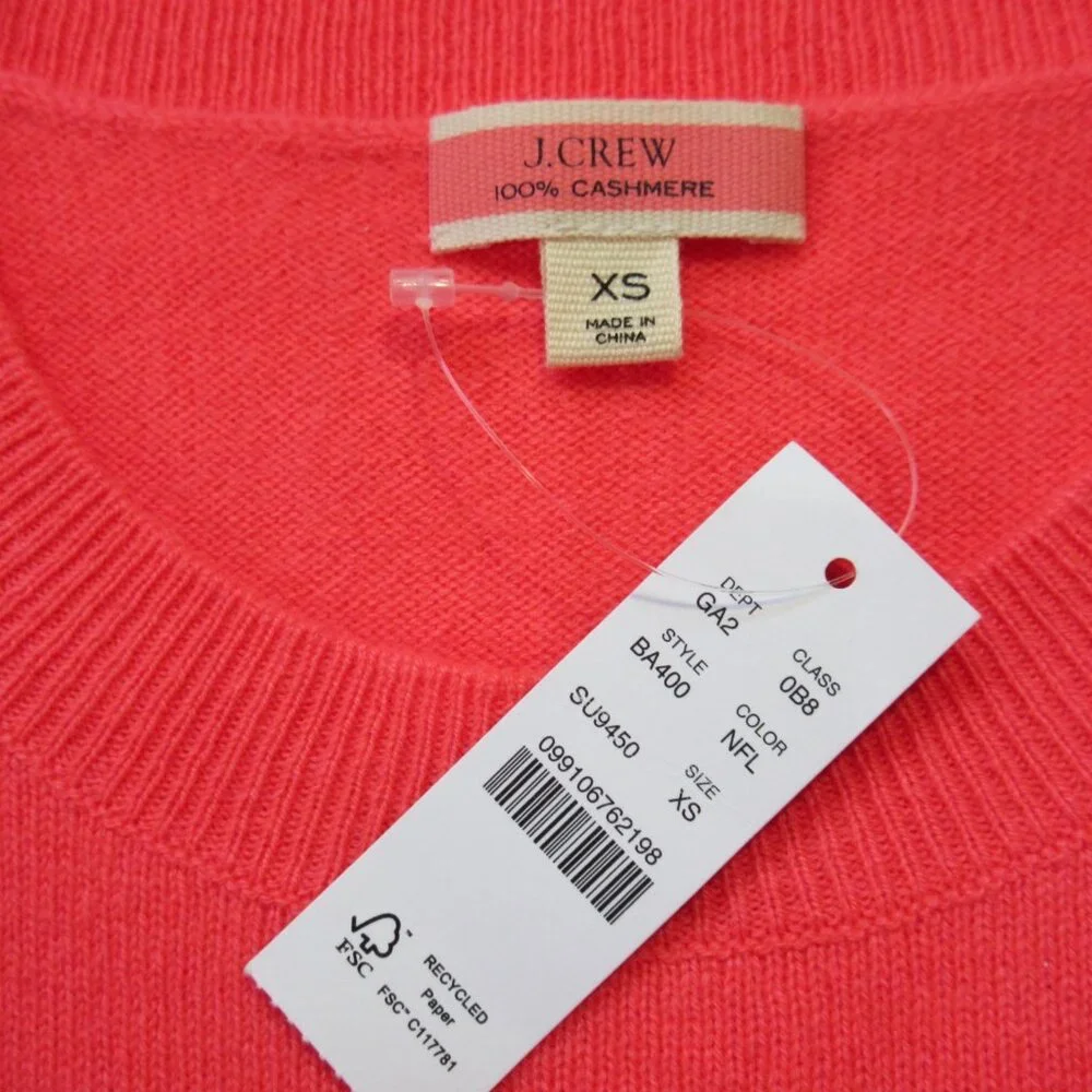 NWT J.Crew BA400 Cashmere Classic-fit Crewneck Sweater in Neon Flame XS